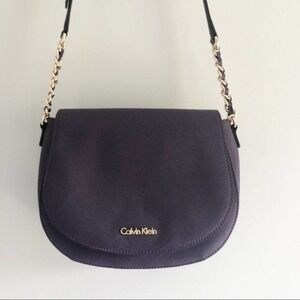 Calvin Klein Saffiano Purple Leather Saddle Crossbody Bag